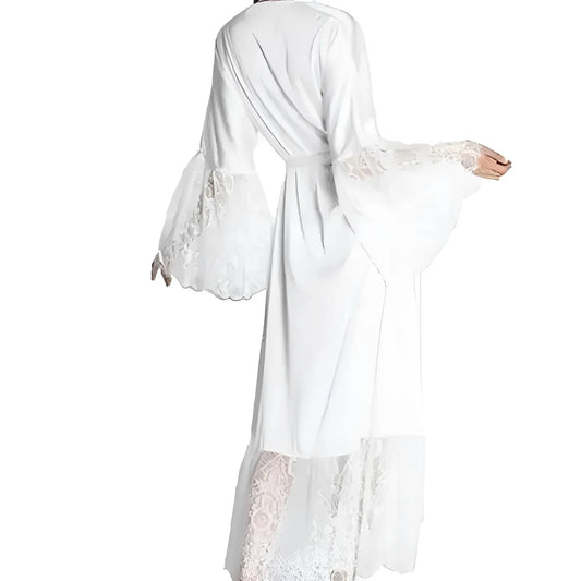 White Long Lace Trim Robe