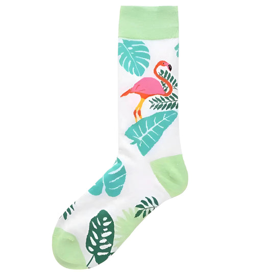 White Men's Long Flamingo Socks