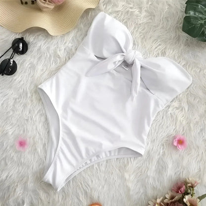 White One-Piece Swimsuit with Tied Top