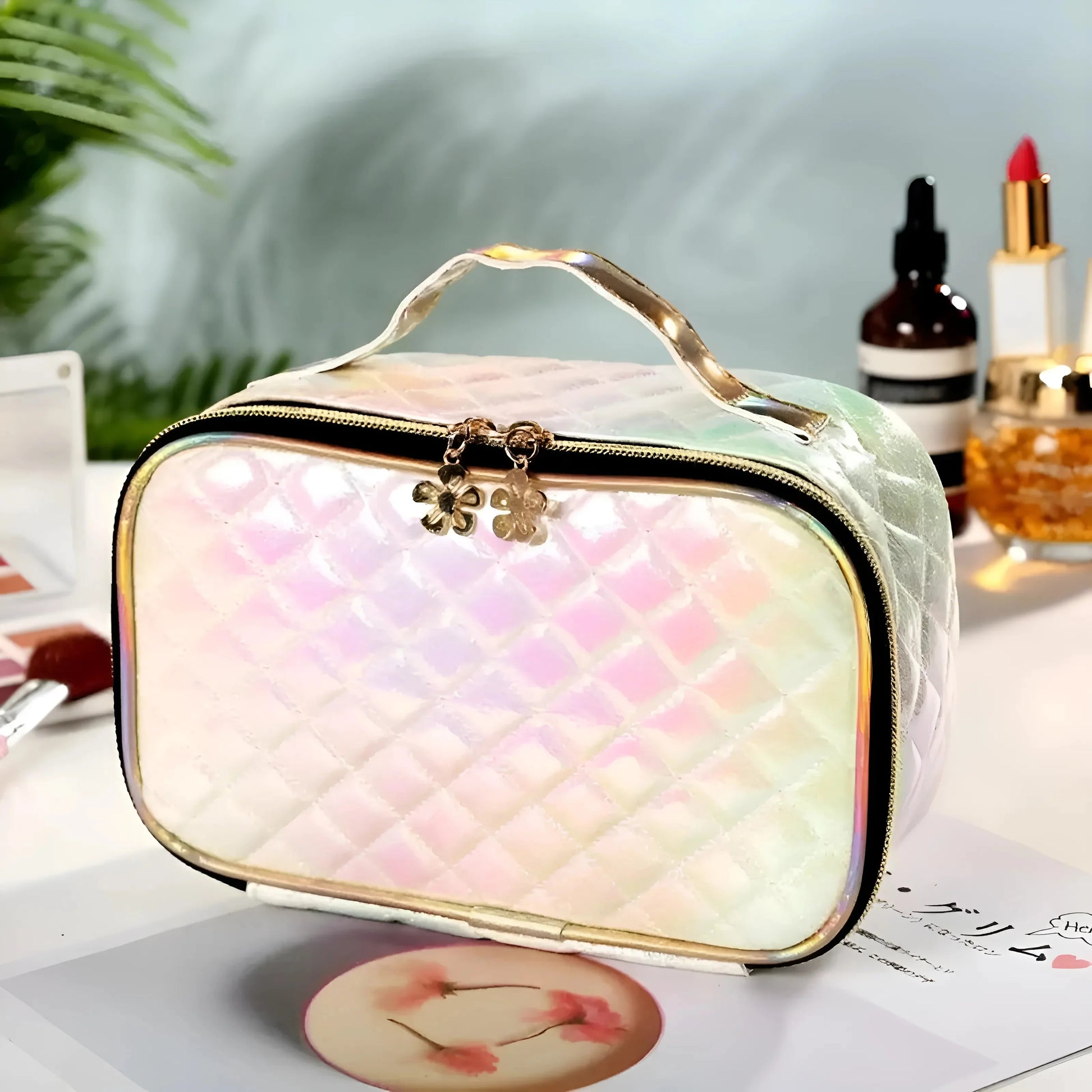 White Quilted Cosmetic Case - Vanity Box