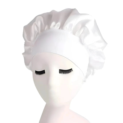 White Satin Sleep Cap with Wide Elastic Band