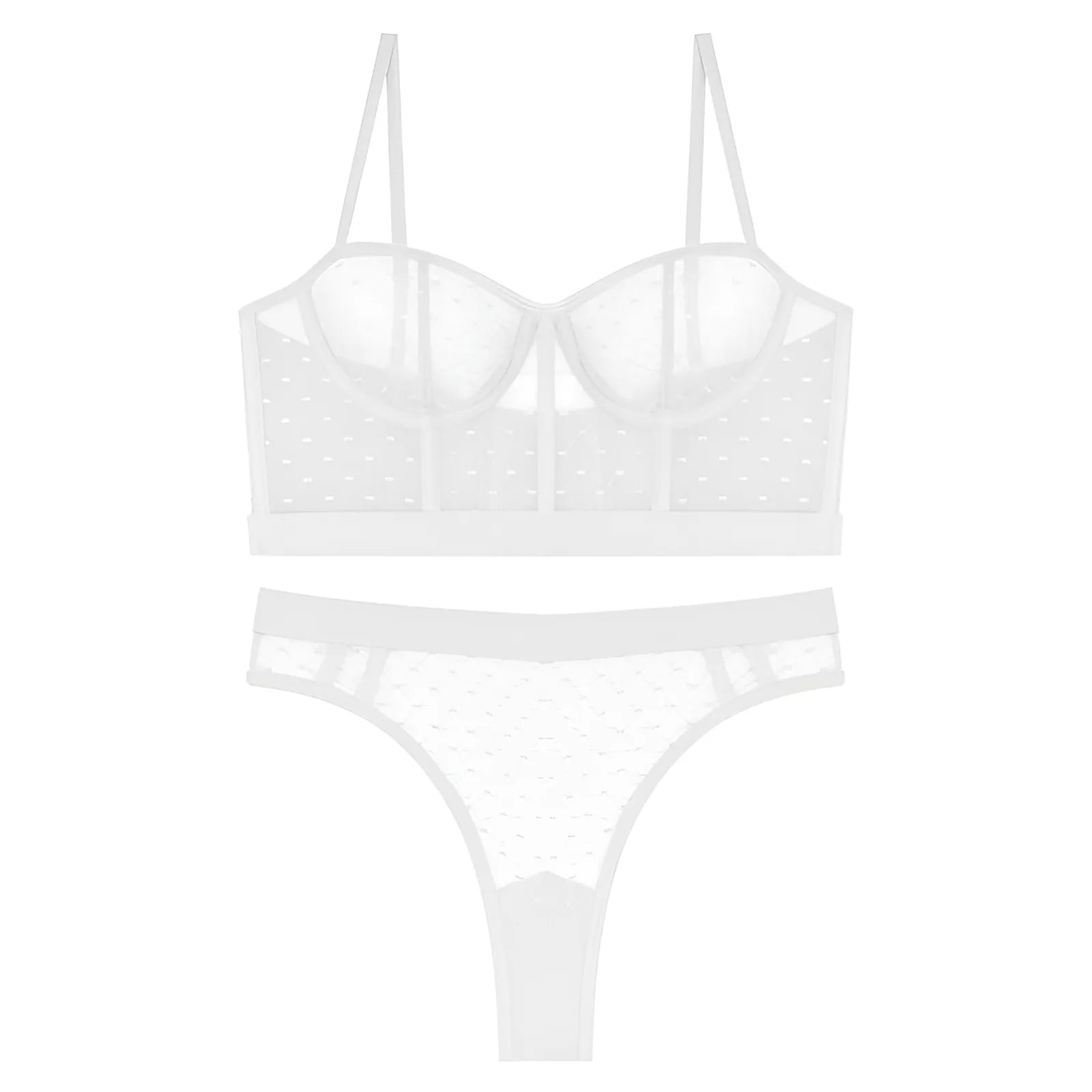 White Sheer Lingerie Set with Low-Rise Bottoms