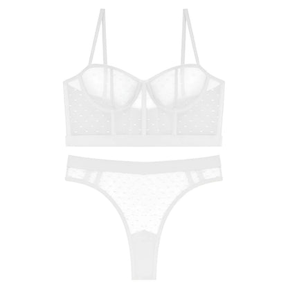 White Sheer Lingerie Set with Low-Rise Bottoms