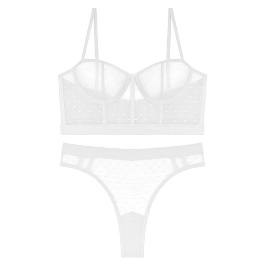 White Sheer Lingerie Set with Low-Rise Bottoms