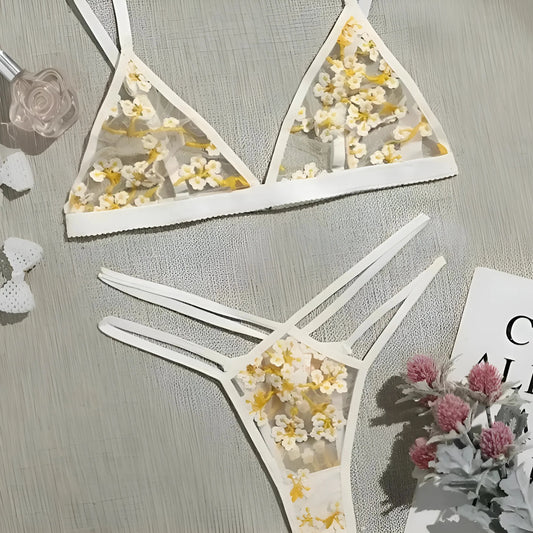 Yellow Lace Lingerie Set with Yellow Flowers